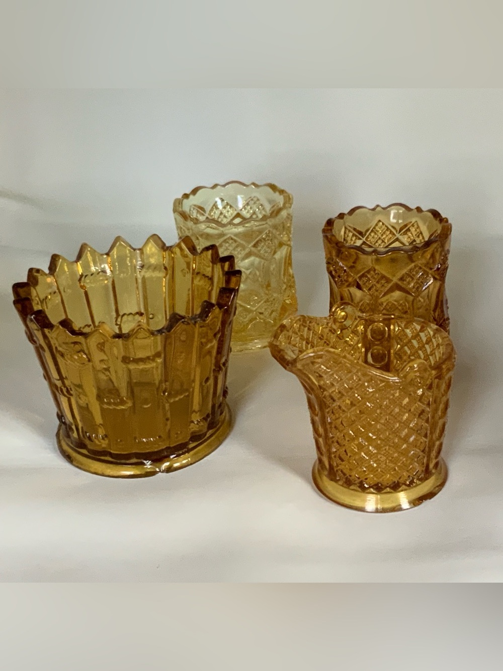 Amber Pressed Glass Decorative Votive & Toothpick Holder Set